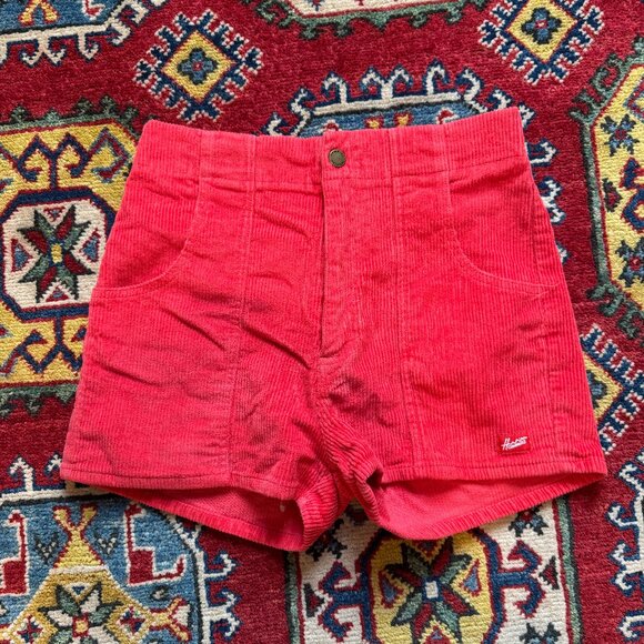 Hammies Red Corduroy Retro Short shorts pockets elastic high waist structured - Picture 1 of 3